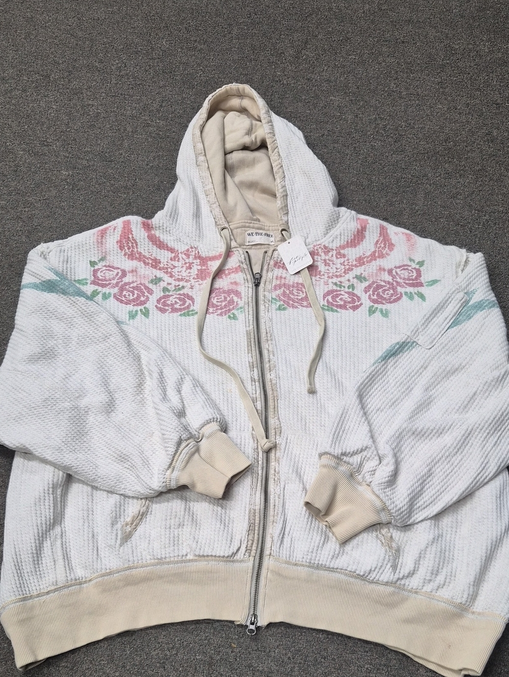 We The Free Cream White Floral Zip Hoodie Bomber Jacket